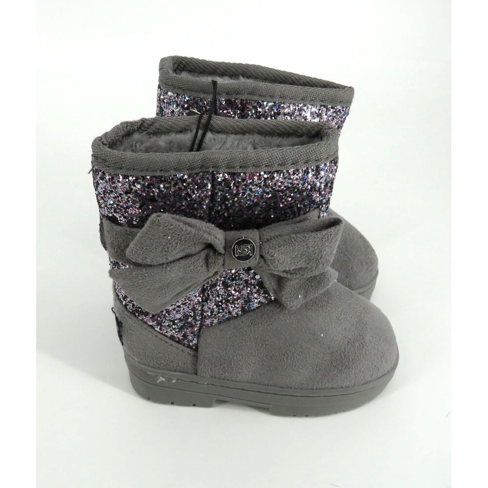 Bebe Baby Girls Glittery Gray Boots Bow Accent Size 7 NWT $48
